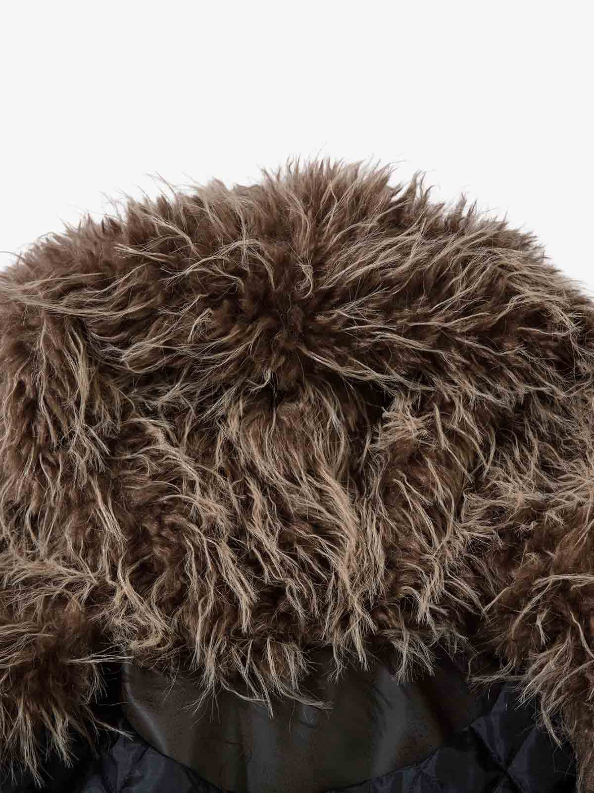 Vintage Faux Fur Hood Lined PU Zip Up Bomber Jacket - Image 9