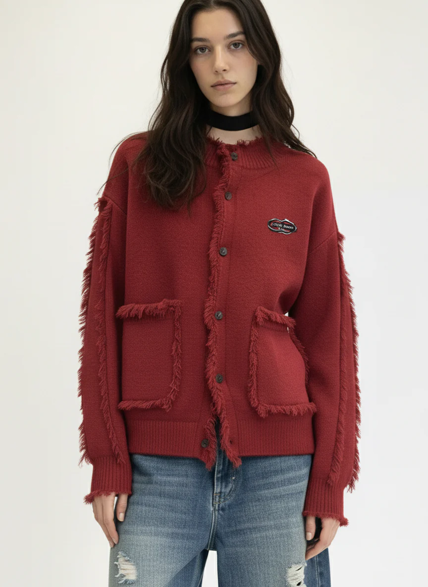 Vintage Frayed Edge Metal Logo Cardigan - Image 3