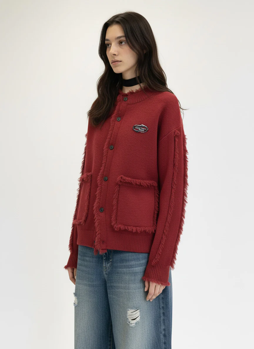 Vintage Frayed Edge Metal Logo Cardigan - Image 5