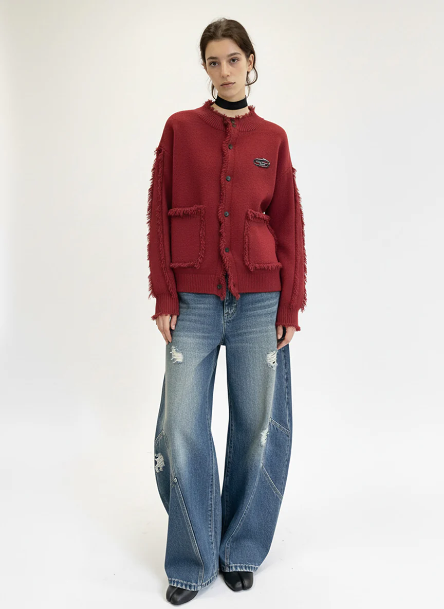 Vintage Frayed Edge Metal Logo Cardigan - Image 7