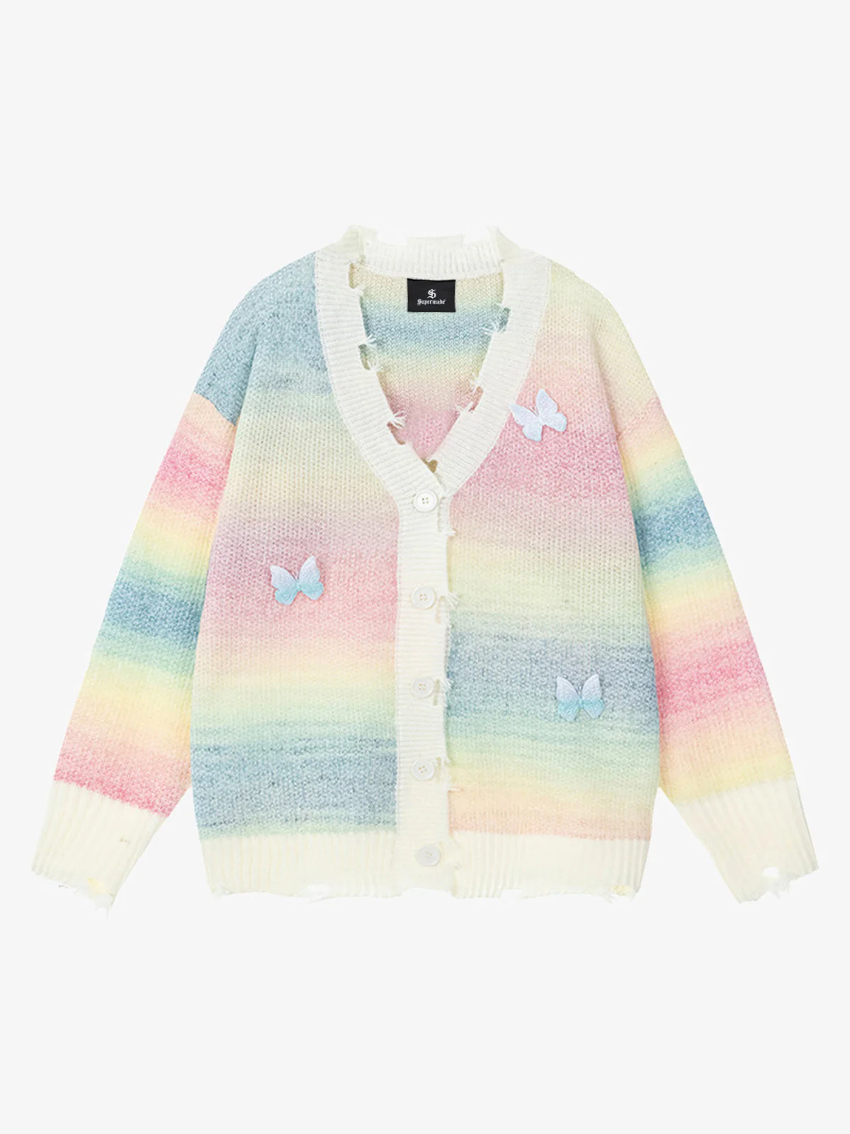 Vintage Gradient Butterfly Distressed Cardigan Sweater - Image 6