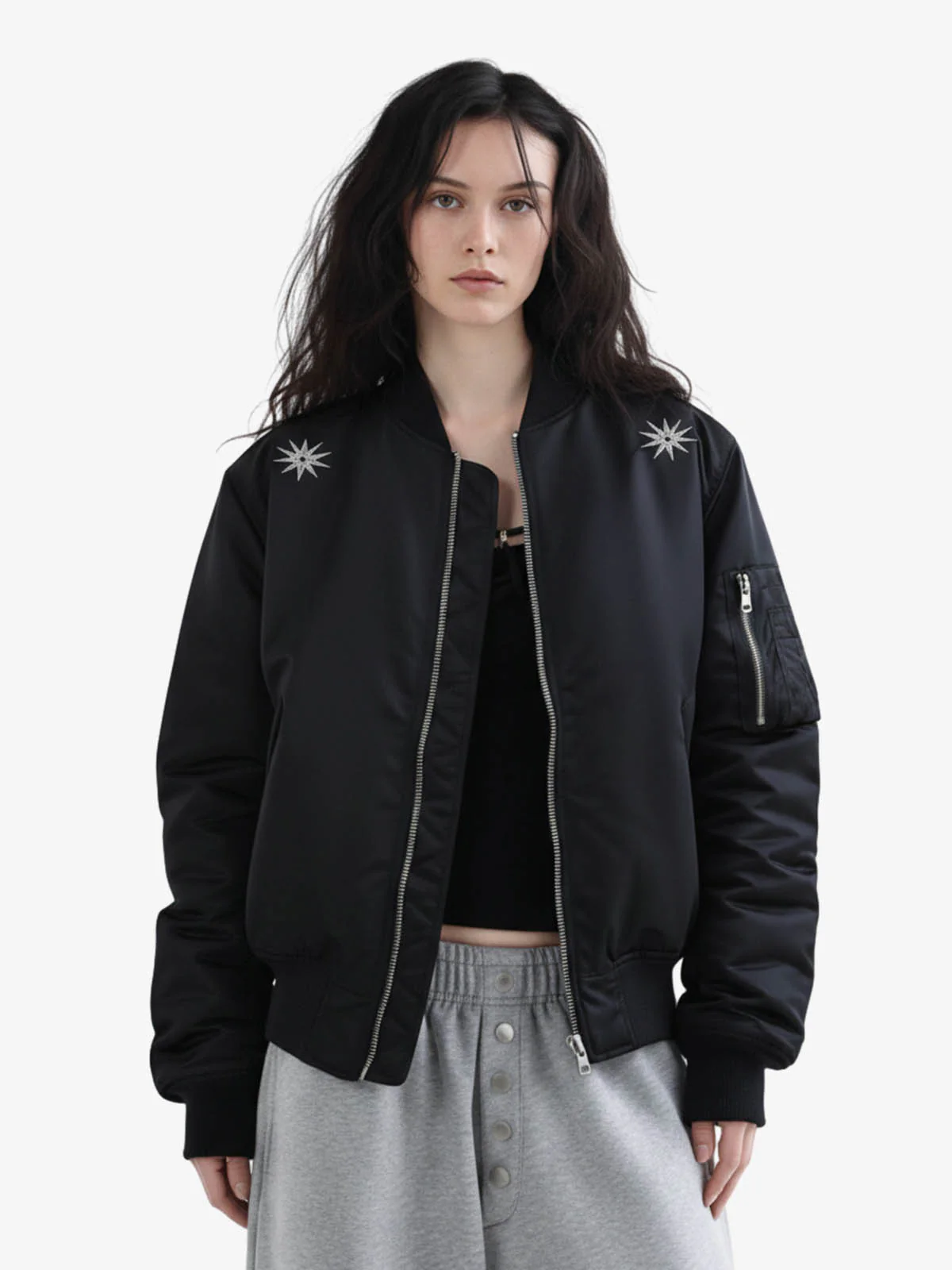 Vintage Graphic Star Embroidered Bomber Jacket