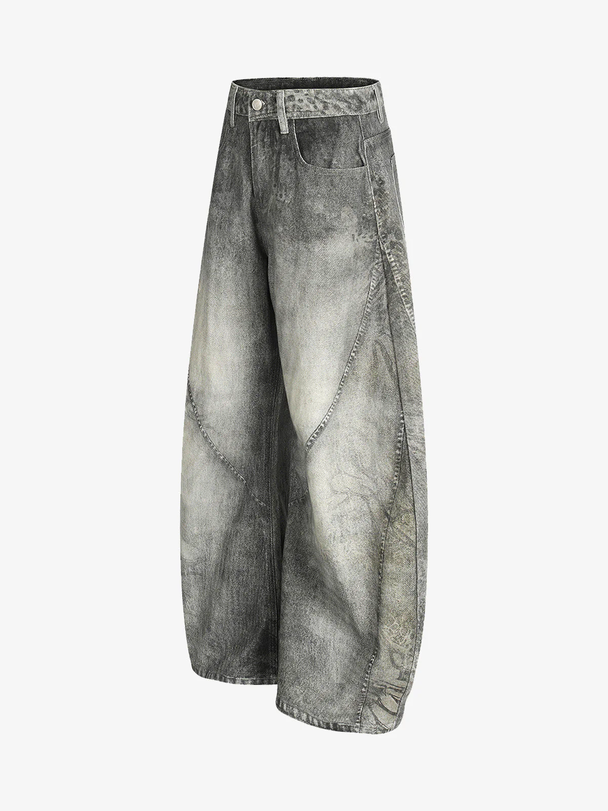 Vintage Heavy Distressed Washed Barrel Jeans - Image 3