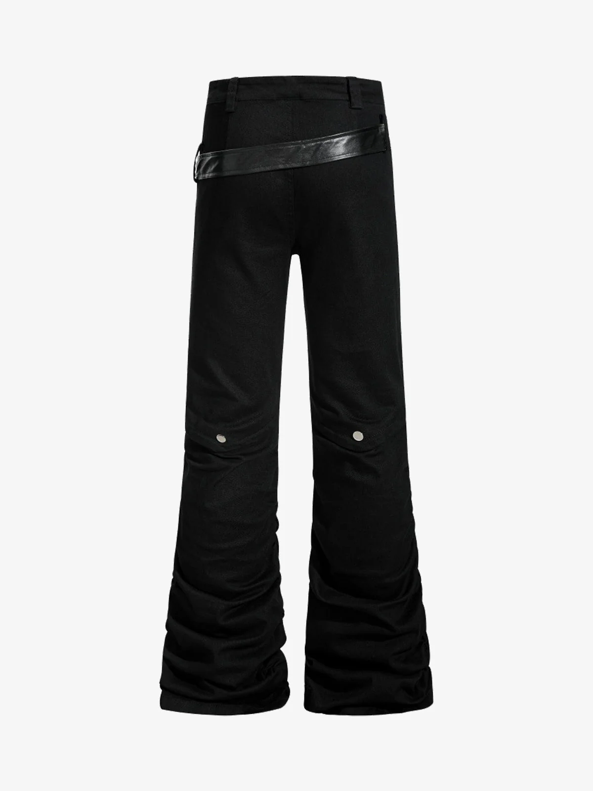 Vintage Heavy Pleated PU Leather Stitch Patchwork Flared Pants - Image 4