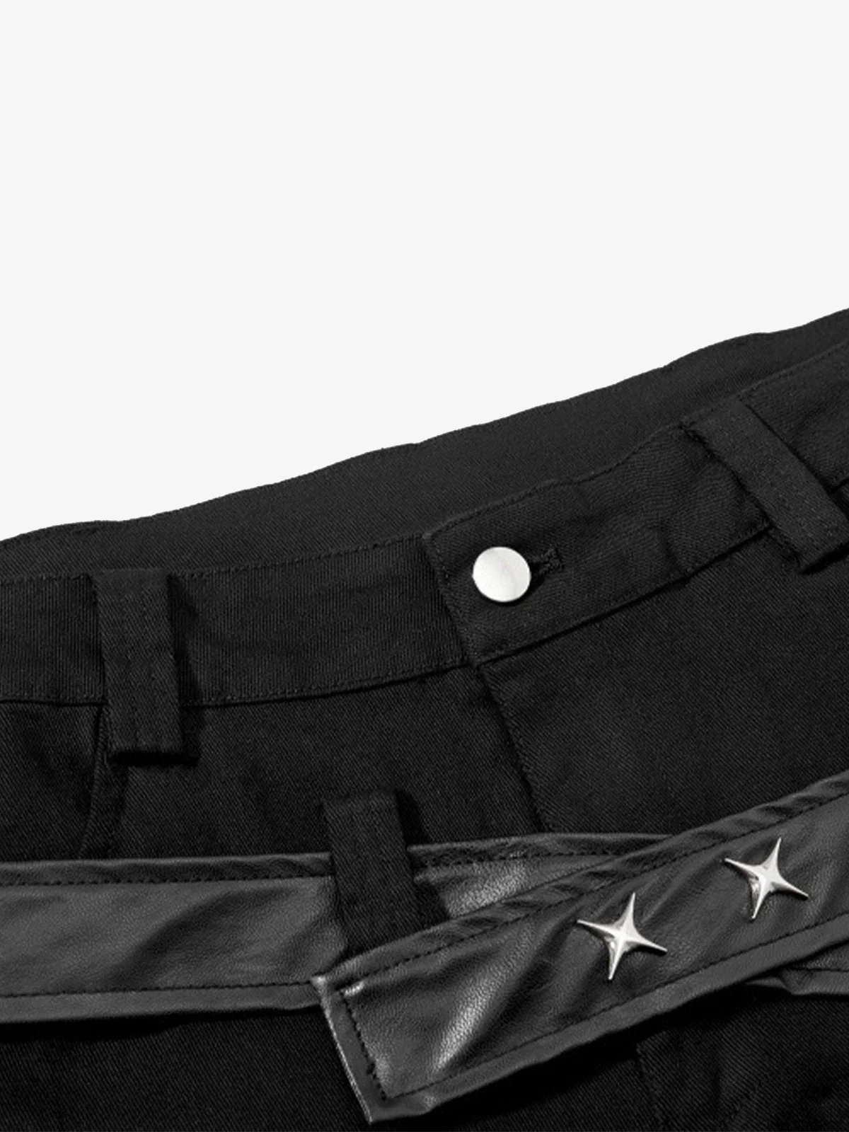 Vintage Heavy Pleated PU Leather Stitch Patchwork Flared Pants - Image 5