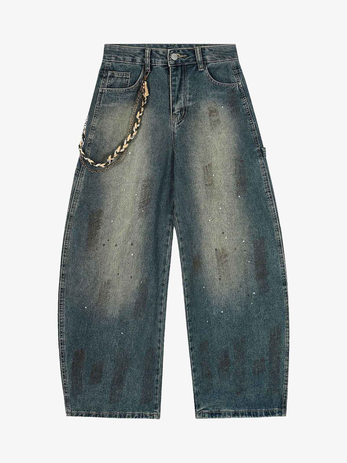 Vintage Inkjet Dirty Dye Washed Scimitar Distressed Jeans - Image 2