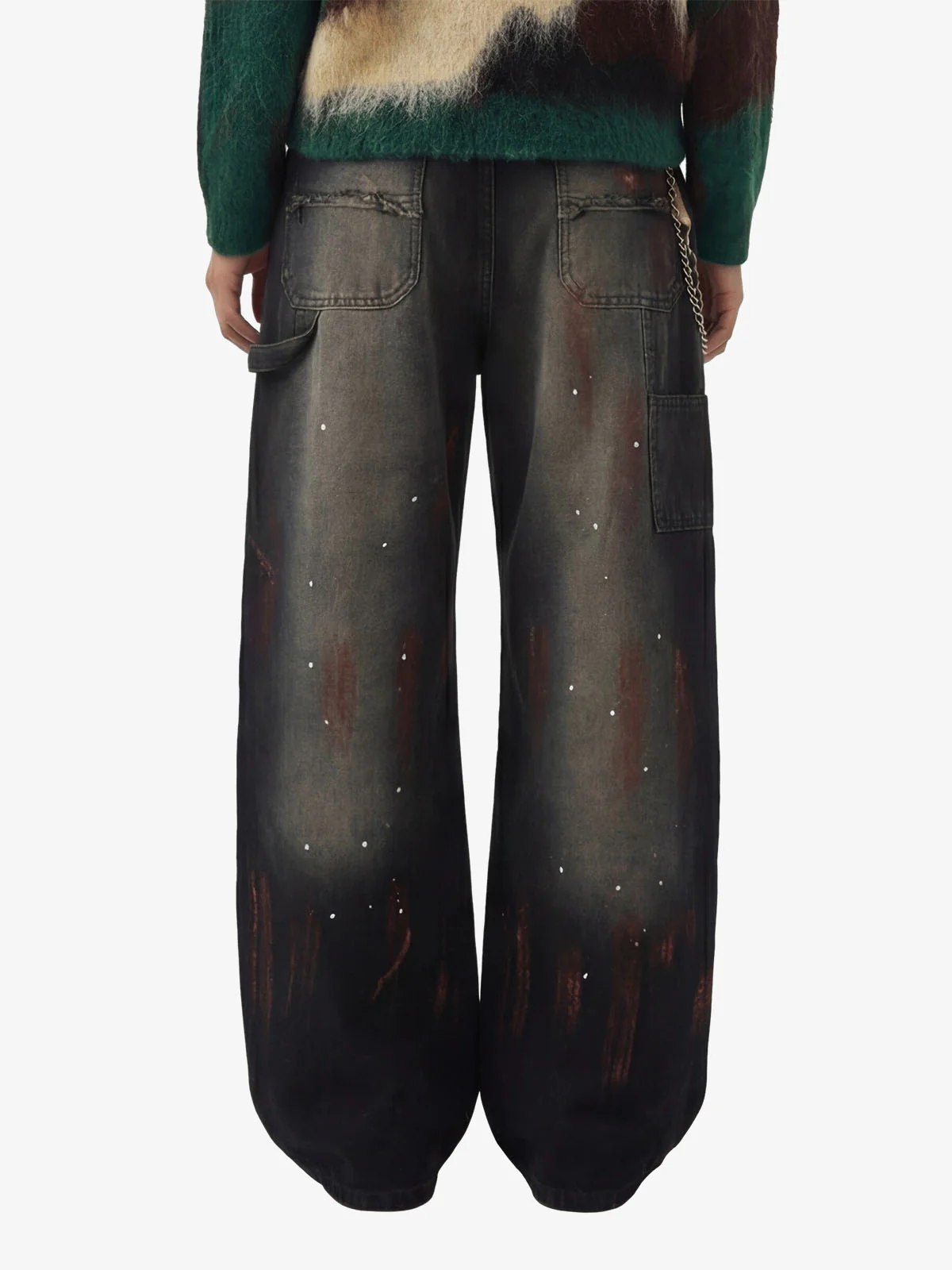 Vintage Inkjet Dirty Dye Washed Scimitar Distressed Jeans - Image 4