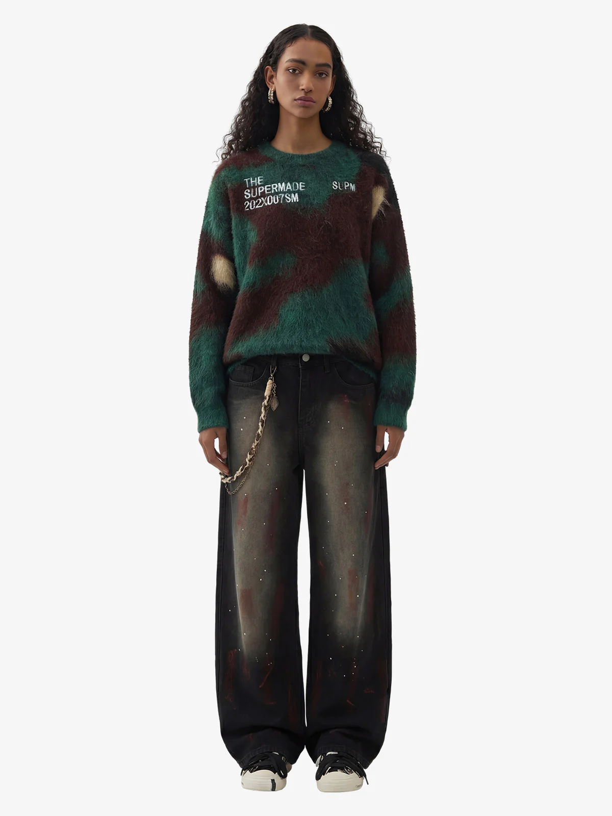 Vintage Inkjet Dirty Dye Washed Scimitar Distressed Jeans - Image 5