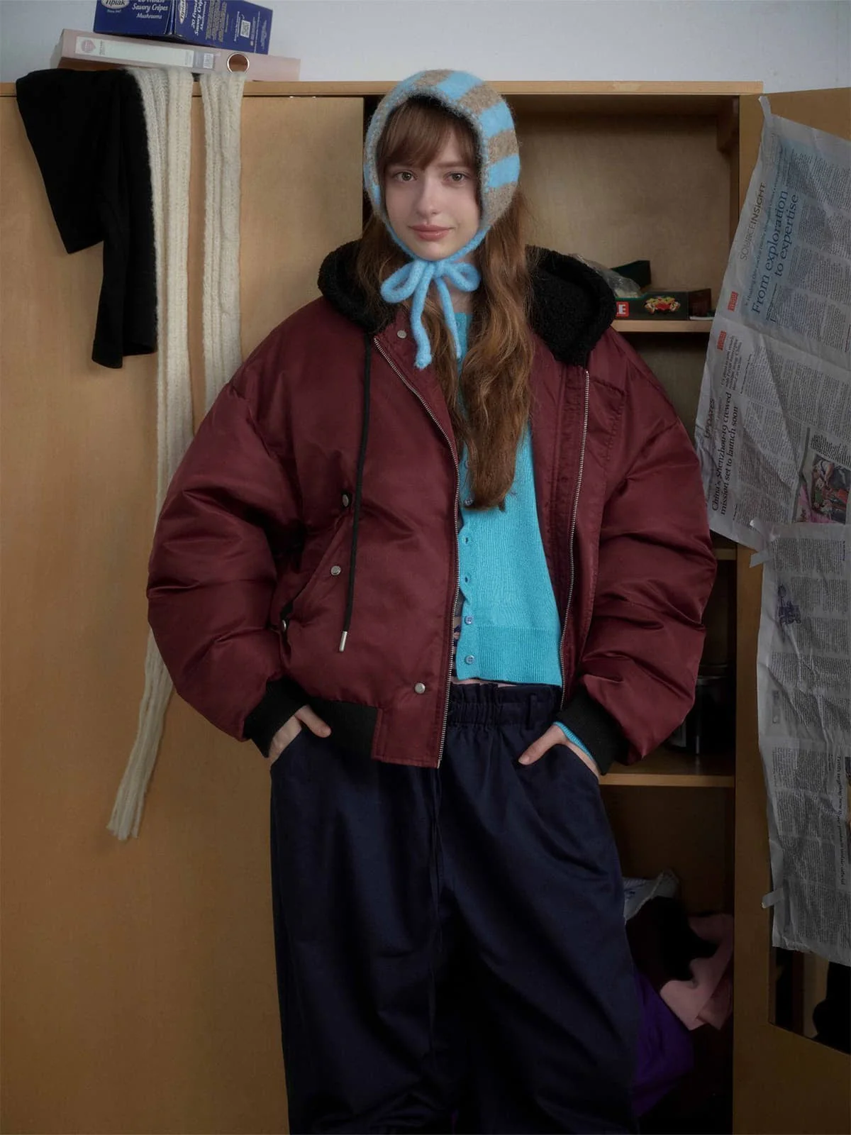 Vintage Lamb Wool Patchwork Zip-Up Bomber Jacket - Image 5