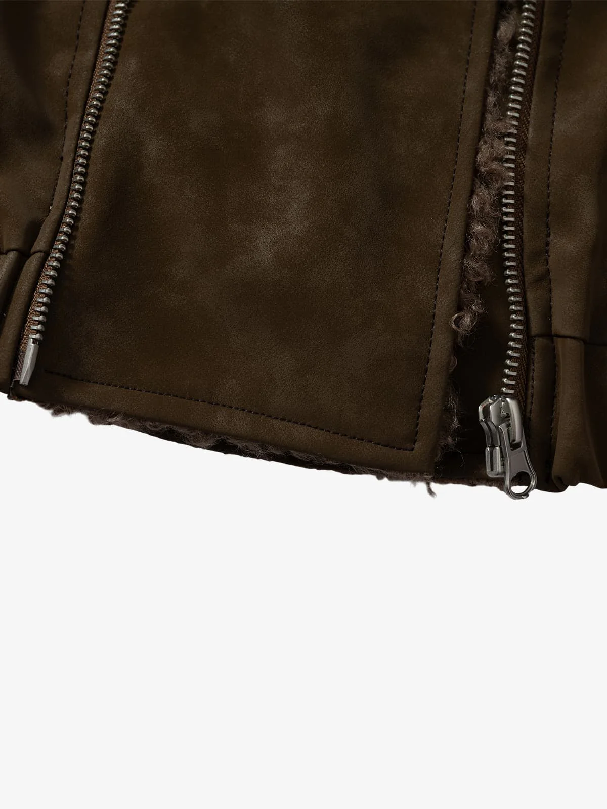 Vintage Leather and Sherpa Patchwork Webbing Cotton Jacket - Image 12