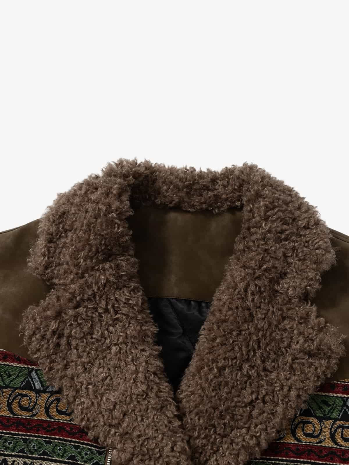 Vintage Leather and Sherpa Patchwork Webbing Cotton Jacket - Image 9