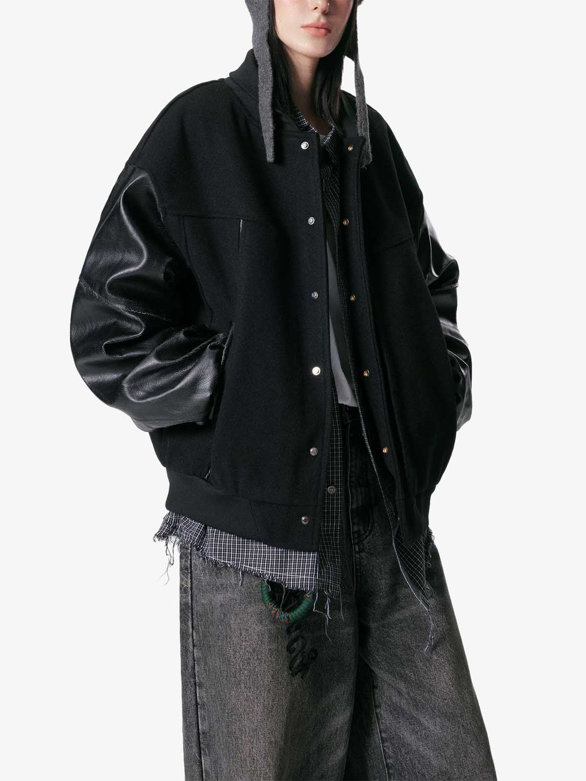 Vintage Leather Bomber Baseball Jacket - Image 3