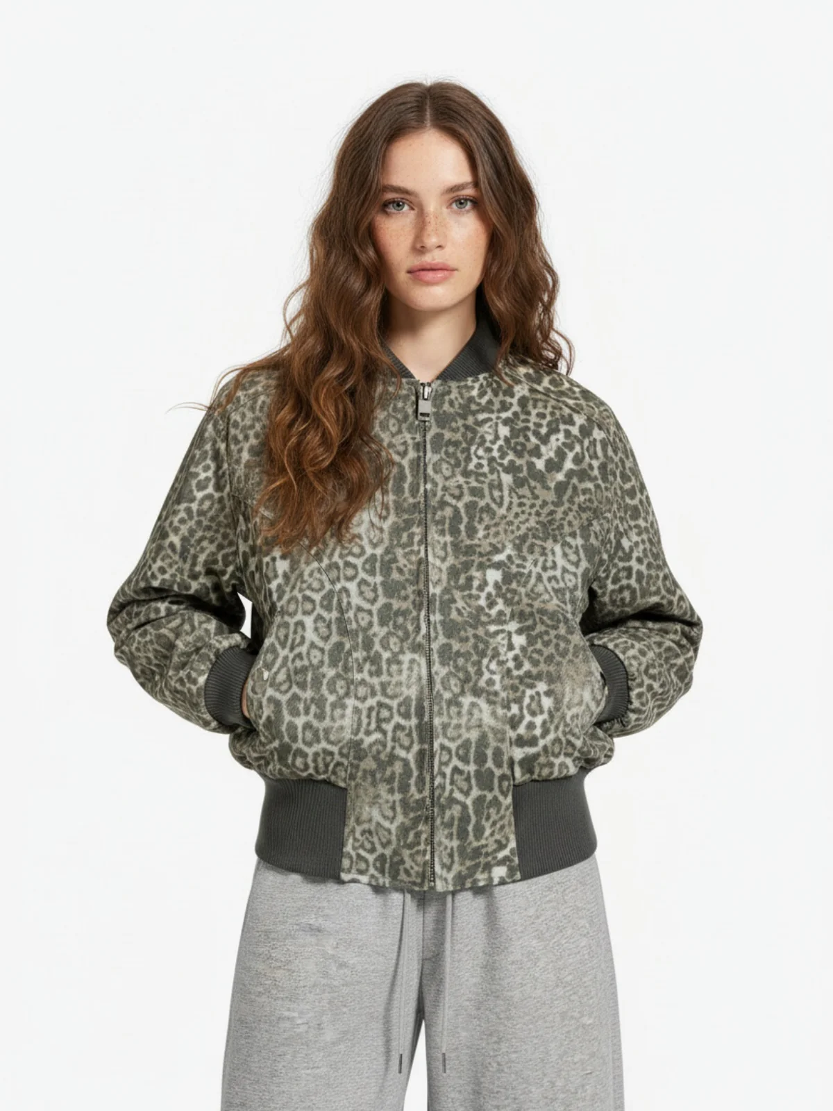 Vintage Leopard Print Bomber Jacket