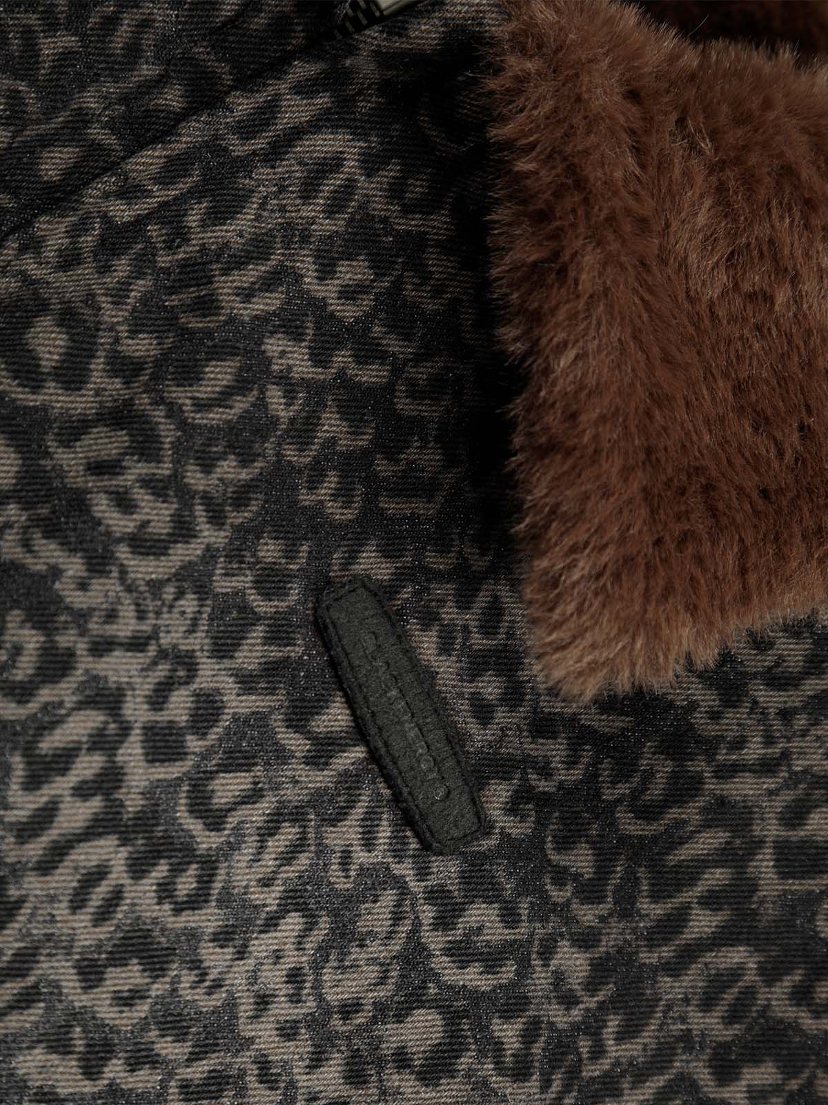 Vintage Leopard Print Faux Fur Collar Fleece Zip Up Vest - Image 7