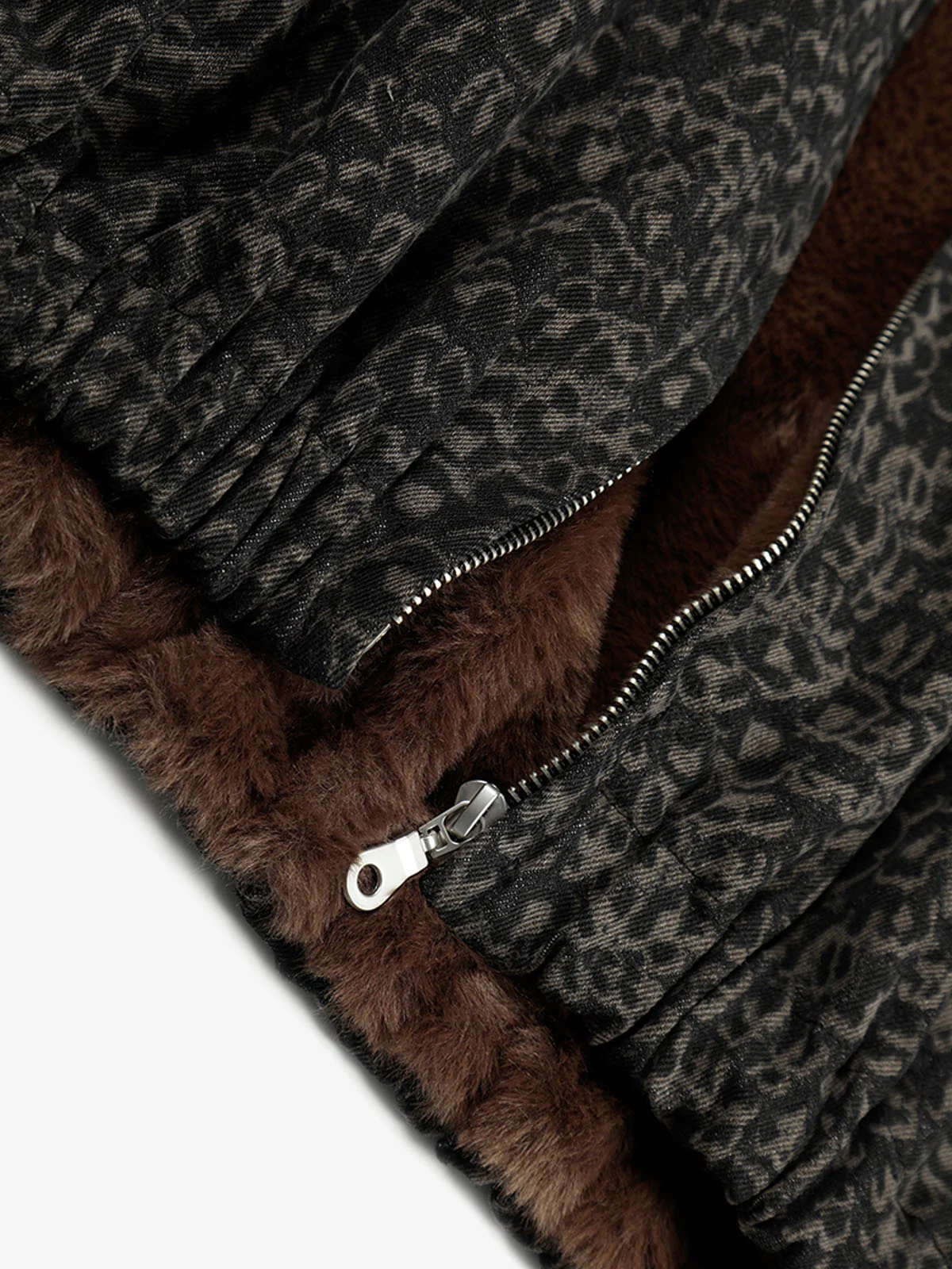 Vintage Leopard Print Faux Fur Collar Fleece Zip Up Vest - Image 9