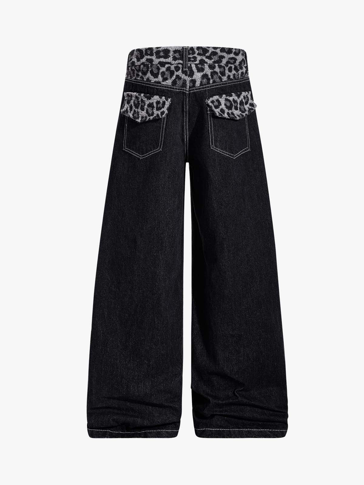 Vintage Leopard Print Waistband Patch Baggy Jeans - Image 5