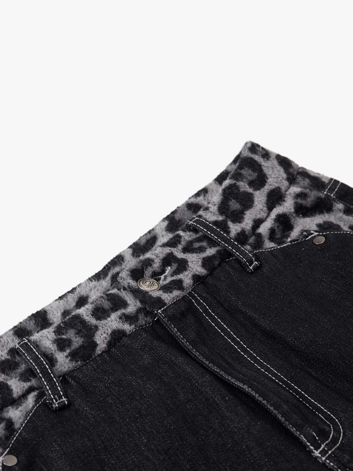 Vintage Leopard Print Waistband Patch Baggy Jeans - Image 6