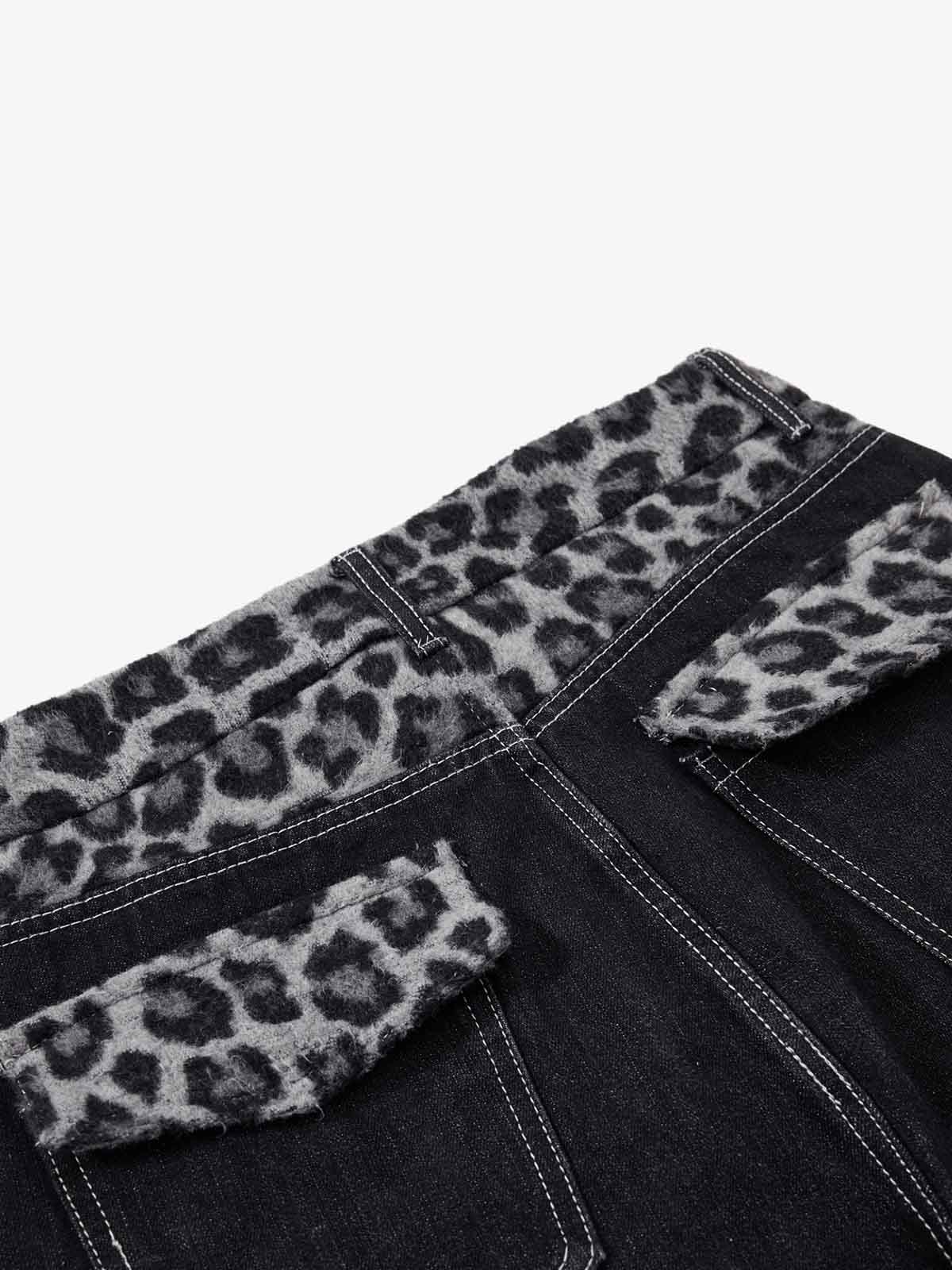 Vintage Leopard Print Waistband Patch Baggy Jeans - Image 7