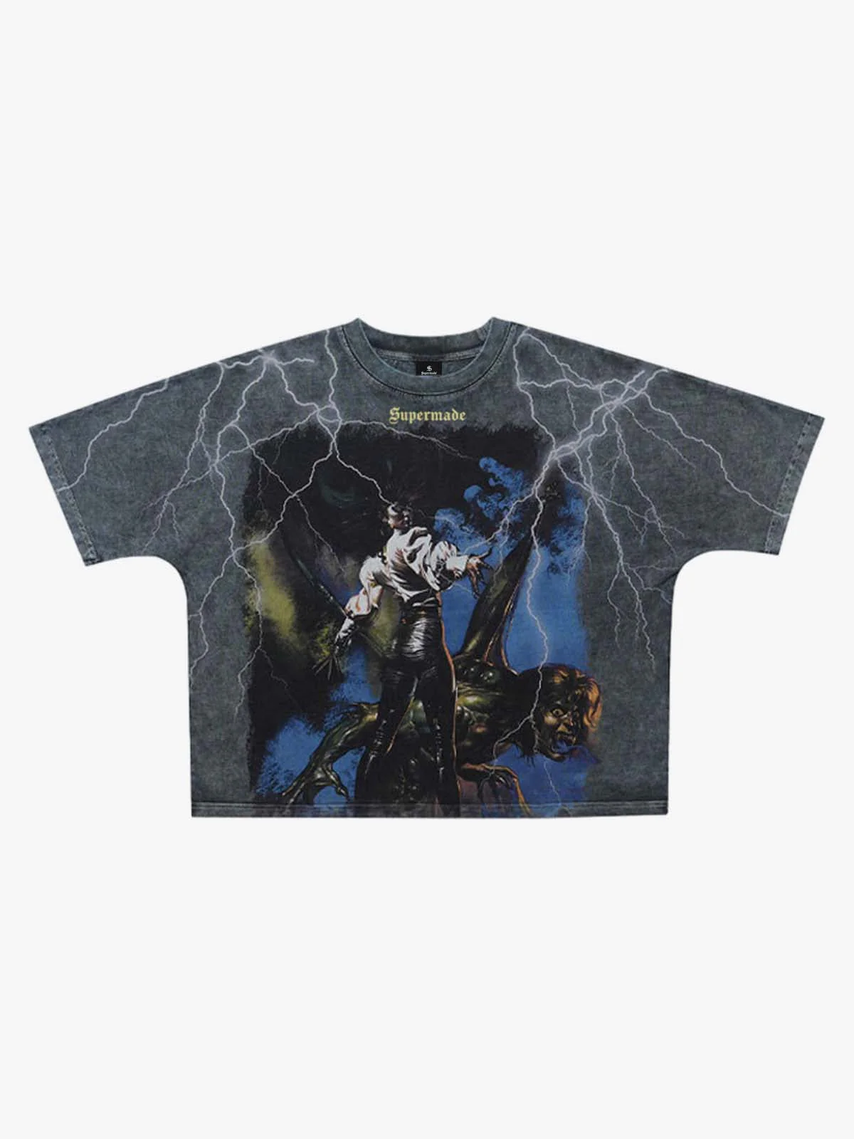Vintage Lightning Demon Creature Graphic Washed T-Shirt - Image 2