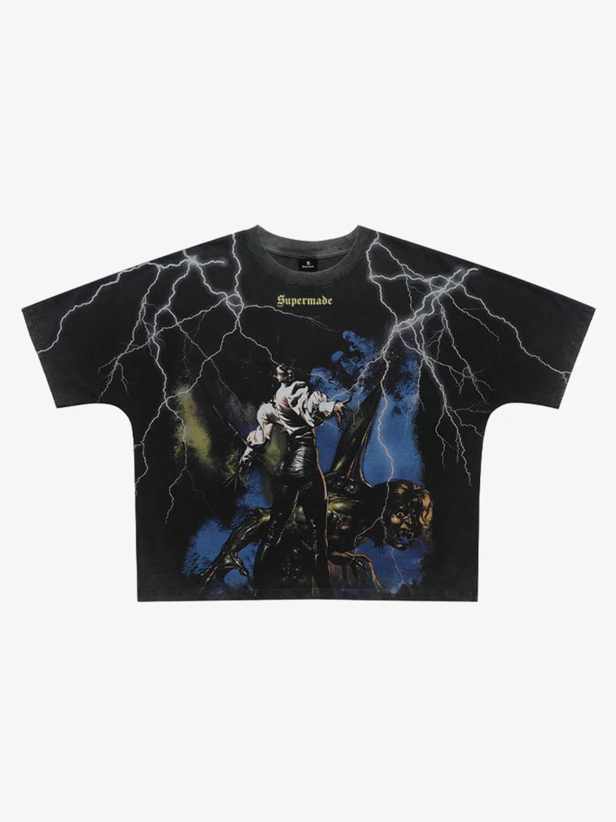 Vintage Lightning Demon Creature Graphic Washed T-Shirt - Image 3