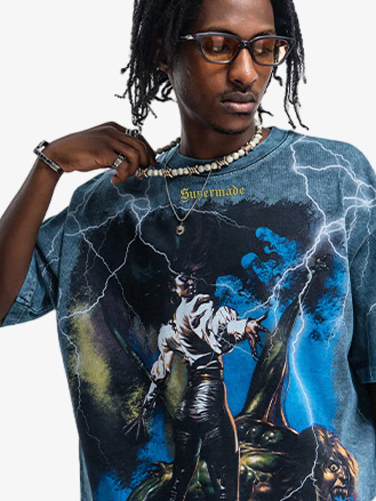 Vintage Lightning Demon Creature Graphic Washed T-Shirt - Image 7