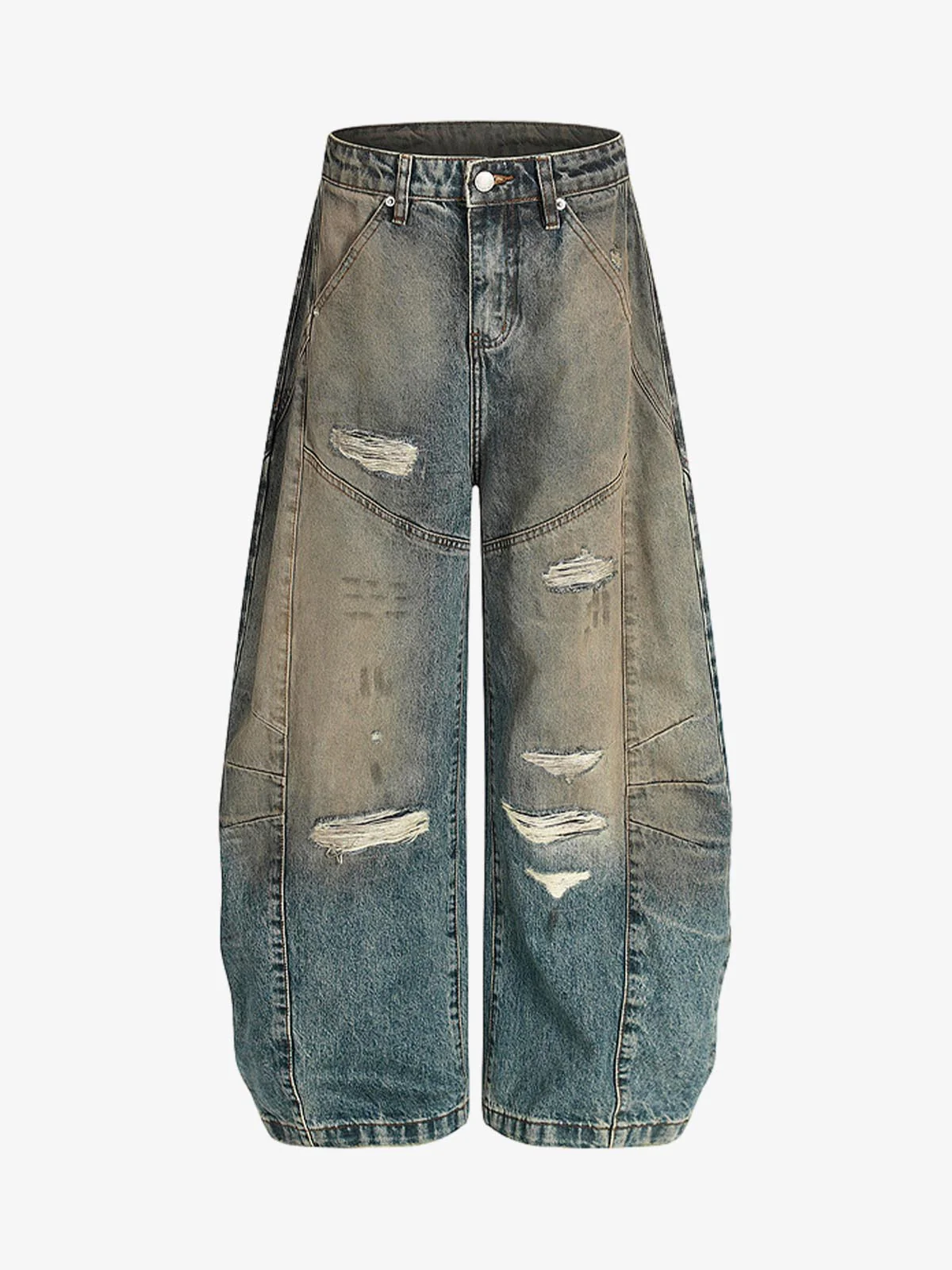 Vintage Mud-Dyed Distressed Barrel Jeans - Image 2