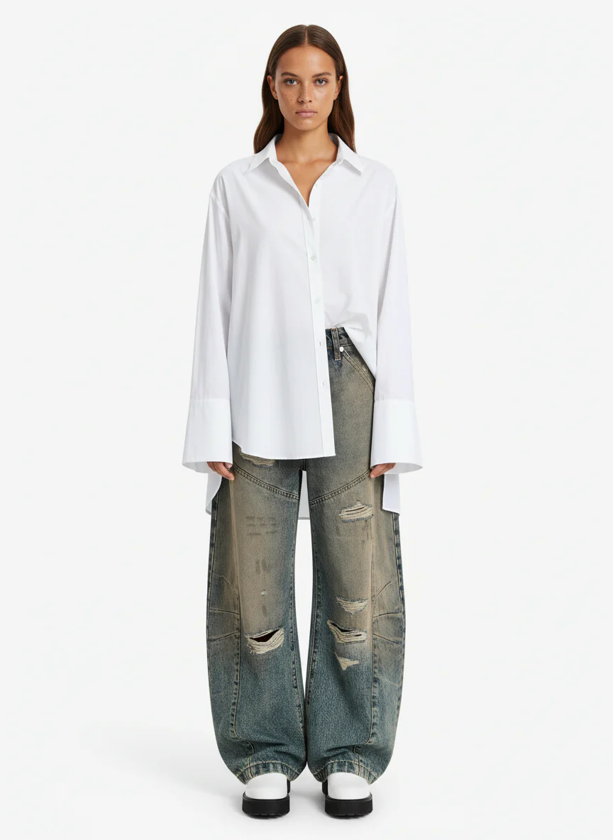 Vintage Mud-Dyed Distressed Barrel Jeans - Image 3