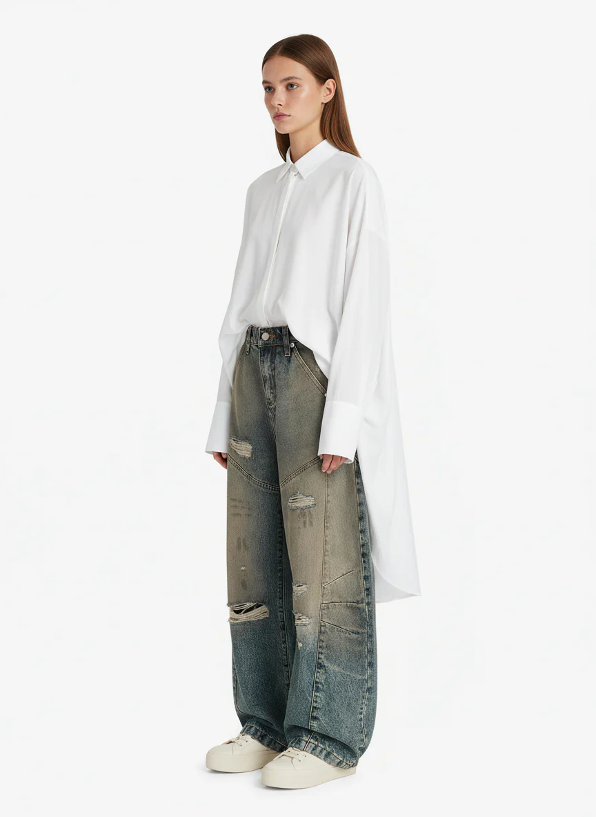 Vintage Mud-Dyed Distressed Barrel Jeans - Image 5