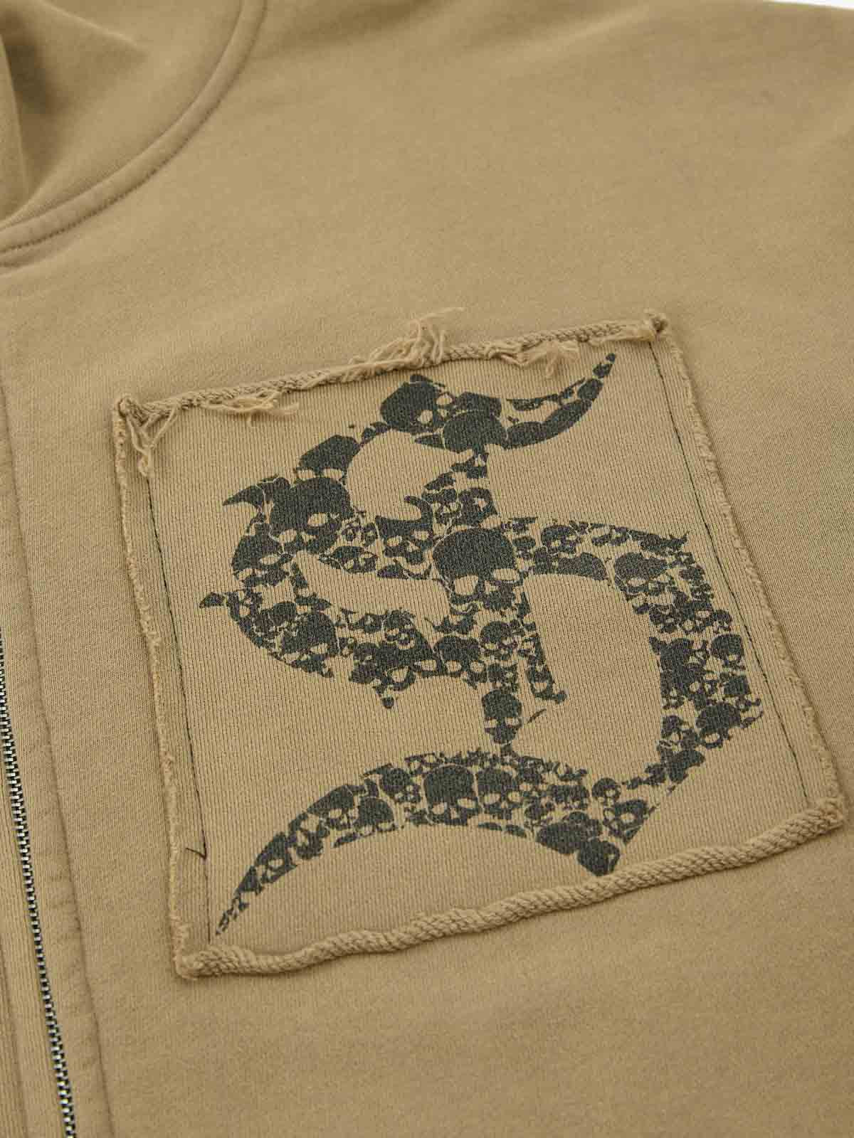 Vintage Patchwork Graphic Stand Collar Zip Up Sweatshirt - Image 10