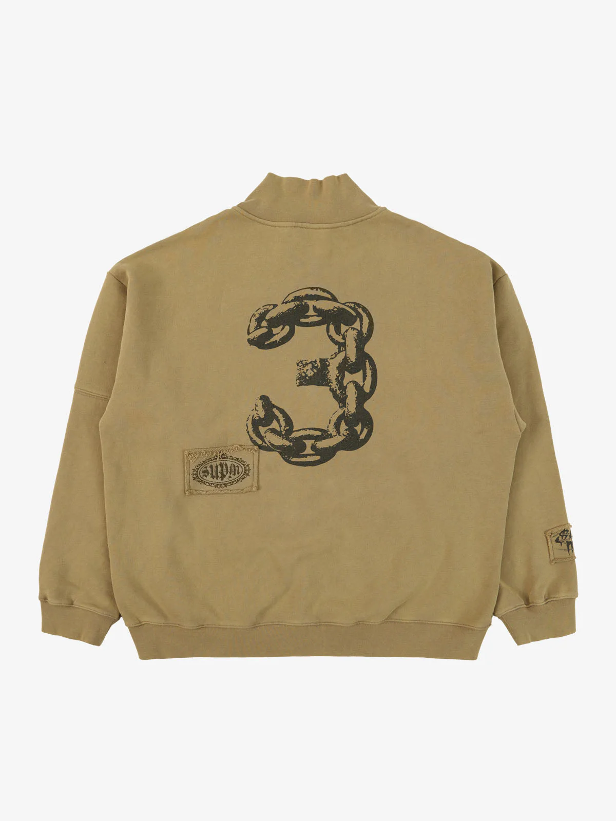 Vintage Patchwork Graphic Stand Collar Zip Up Sweatshirt - Image 7