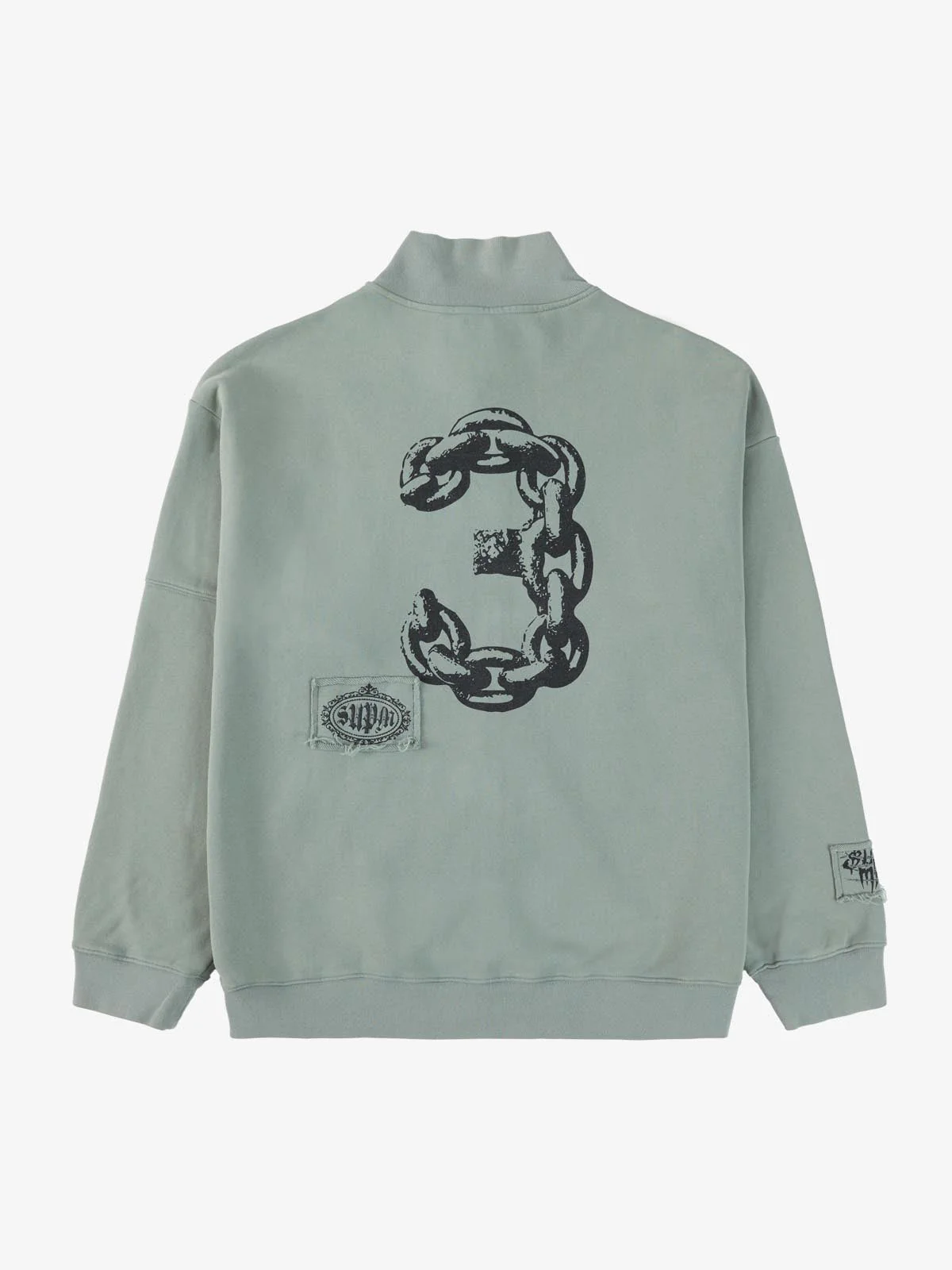 Vintage Patchwork Graphic Stand Collar Zip Up Sweatshirt - Image 8