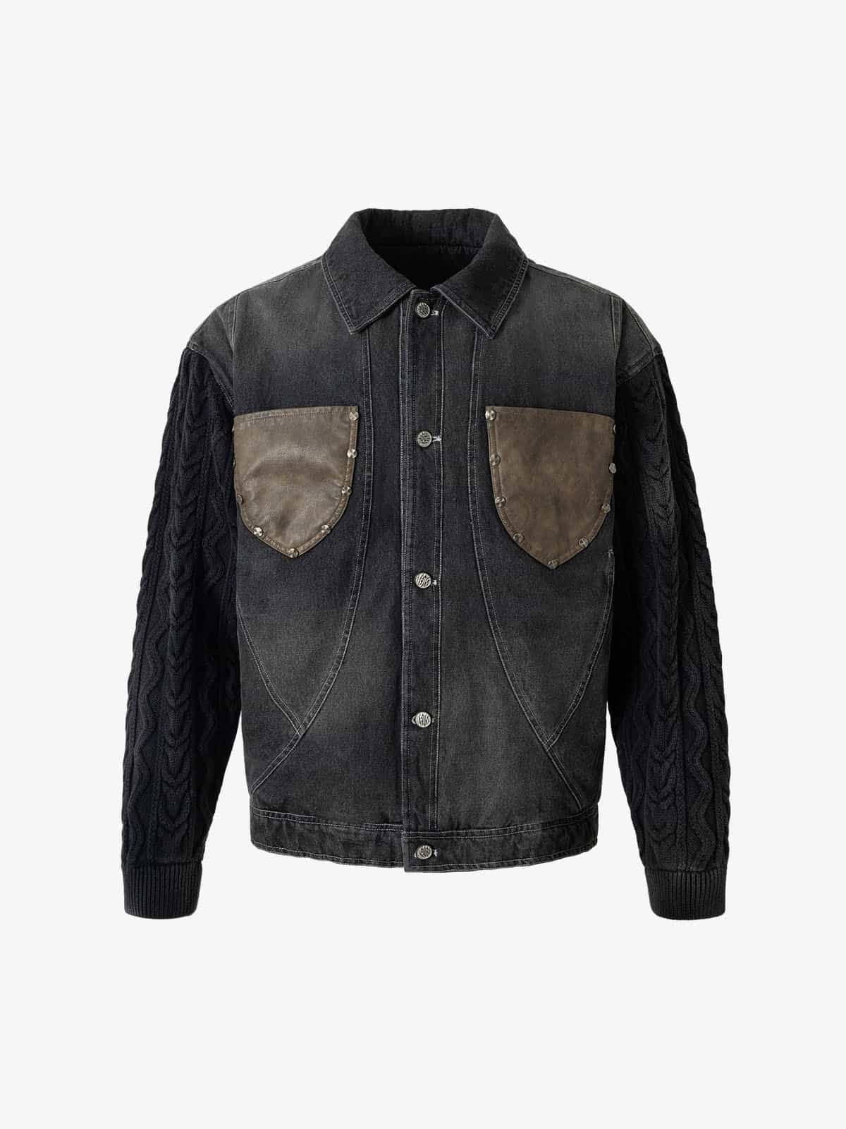 Vintage Patchwork Knitted Sleeve Denim Cotton Jacket