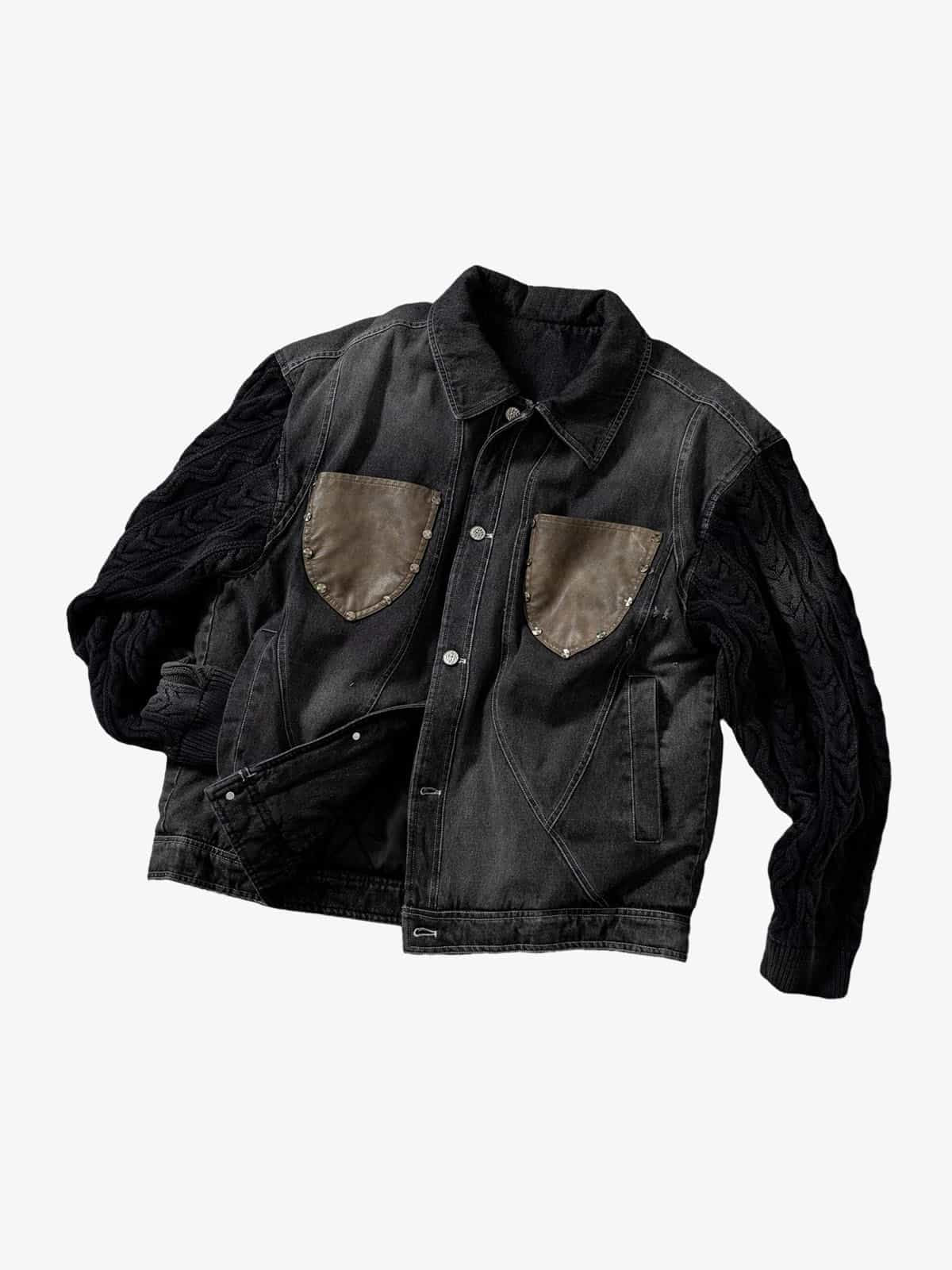 Vintage Patchwork Knitted Sleeve Denim Cotton Jacket - Image 12