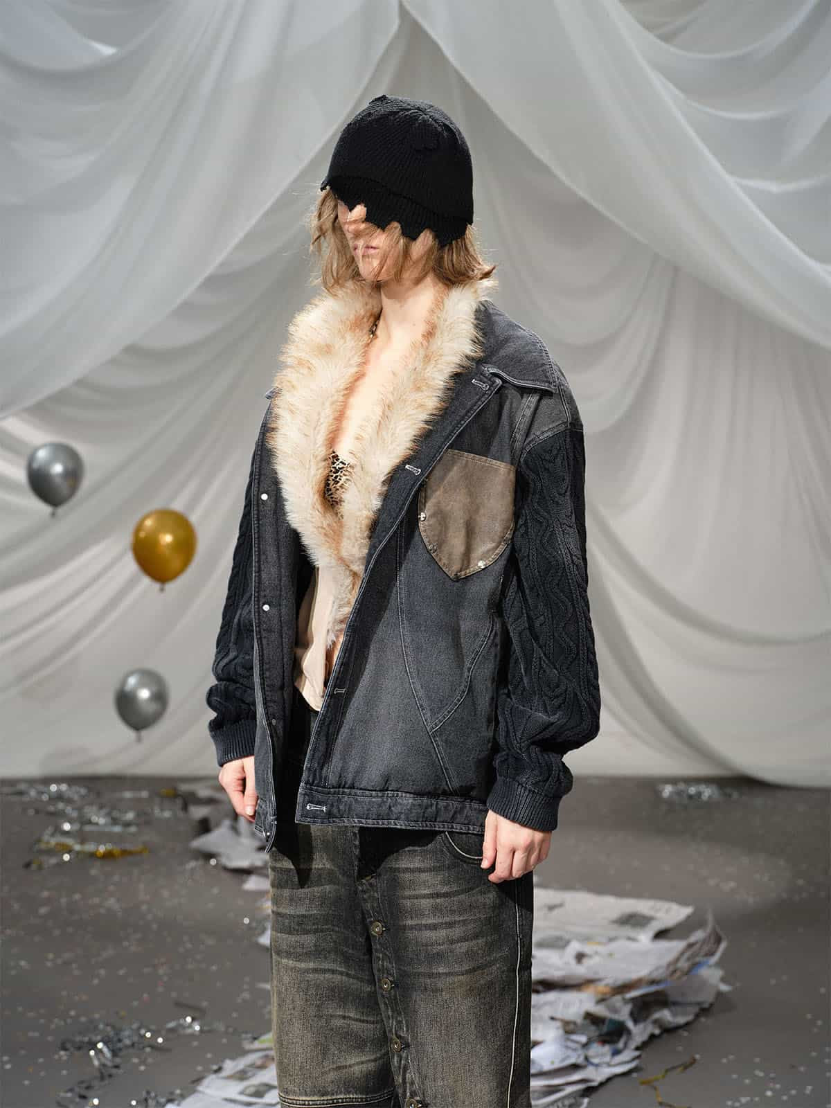 Vintage Patchwork Knitted Sleeve Denim Cotton Jacket - Image 3