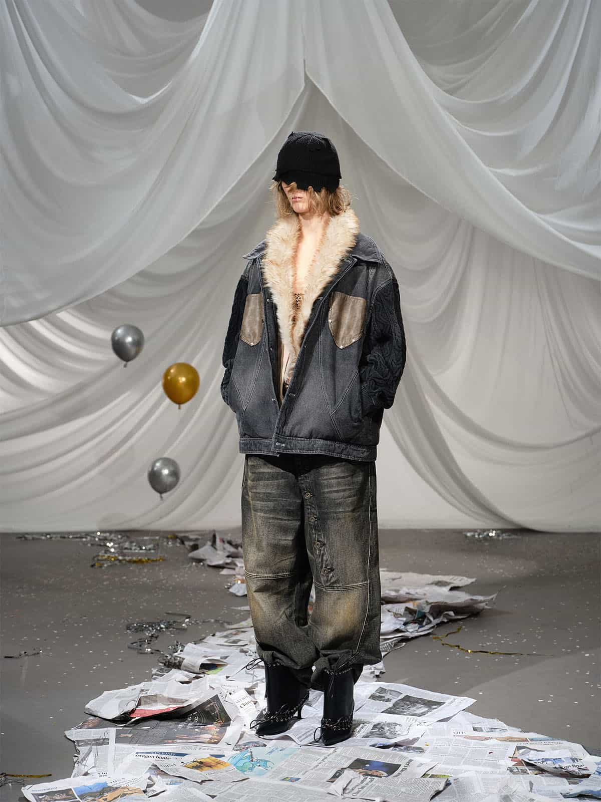 Vintage Patchwork Knitted Sleeve Denim Cotton Jacket - Image 5