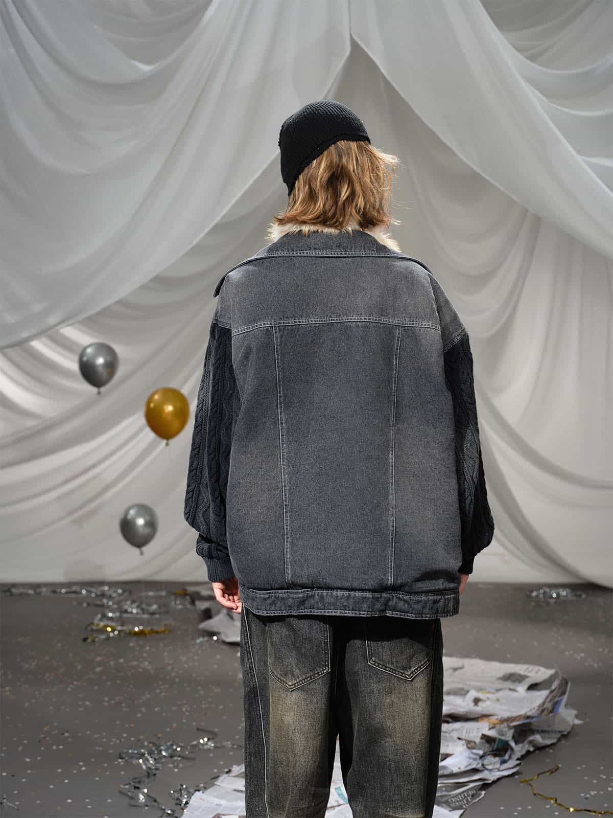 Vintage Patchwork Knitted Sleeve Denim Cotton Jacket - Image 7