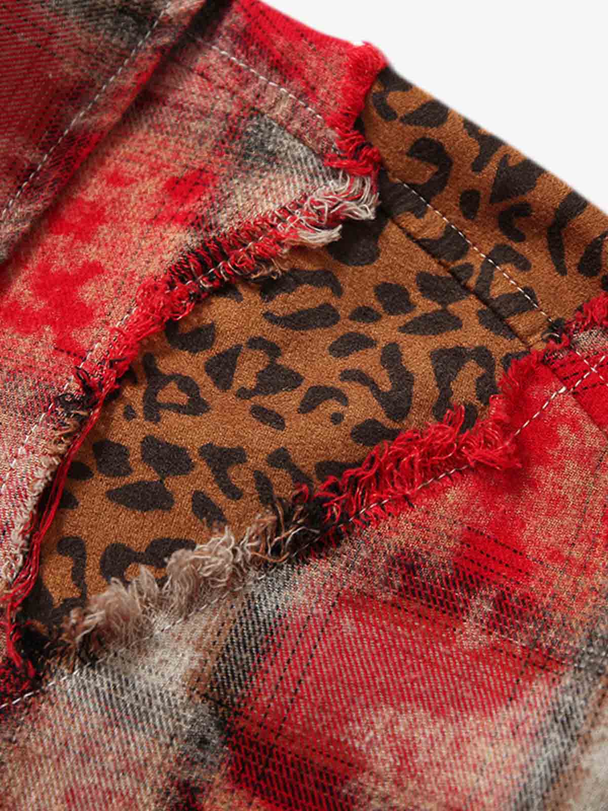 Vintage Patchwork Leopard Plaid Shirt - Image 4