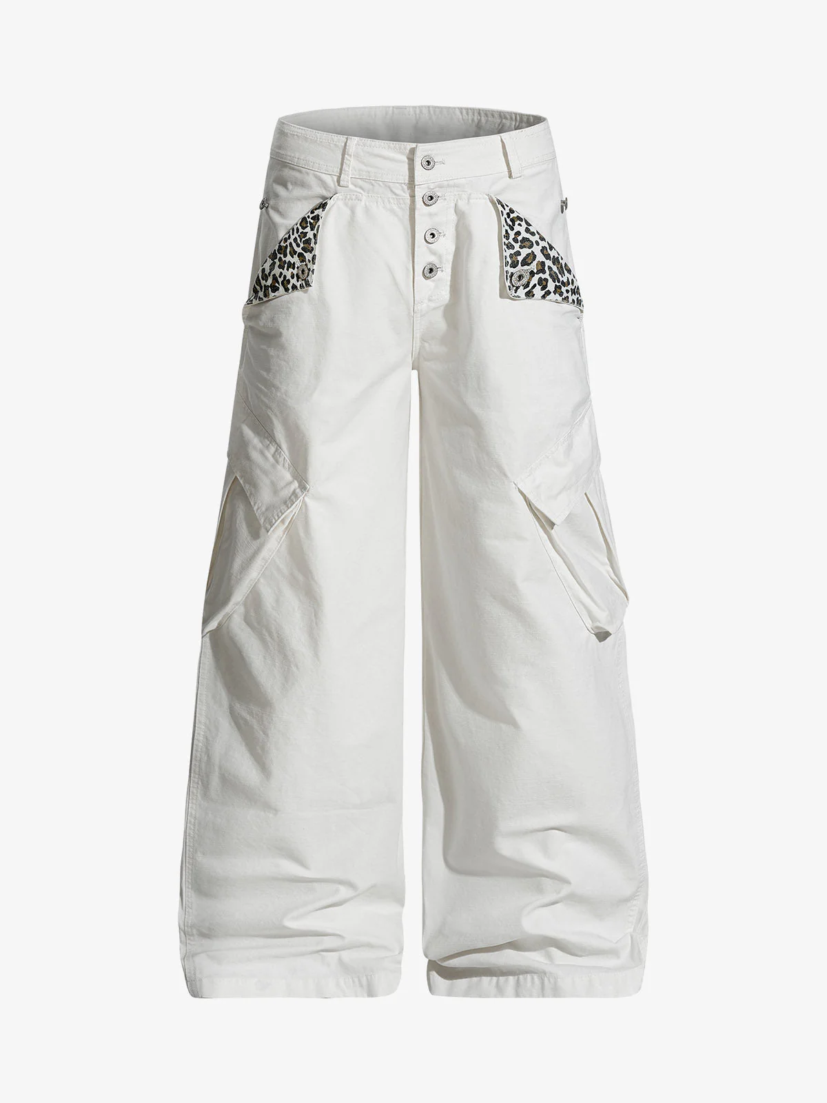 Vintage Patchwork Leopard Pocket Wide Leg Cargo Pants - Image 3