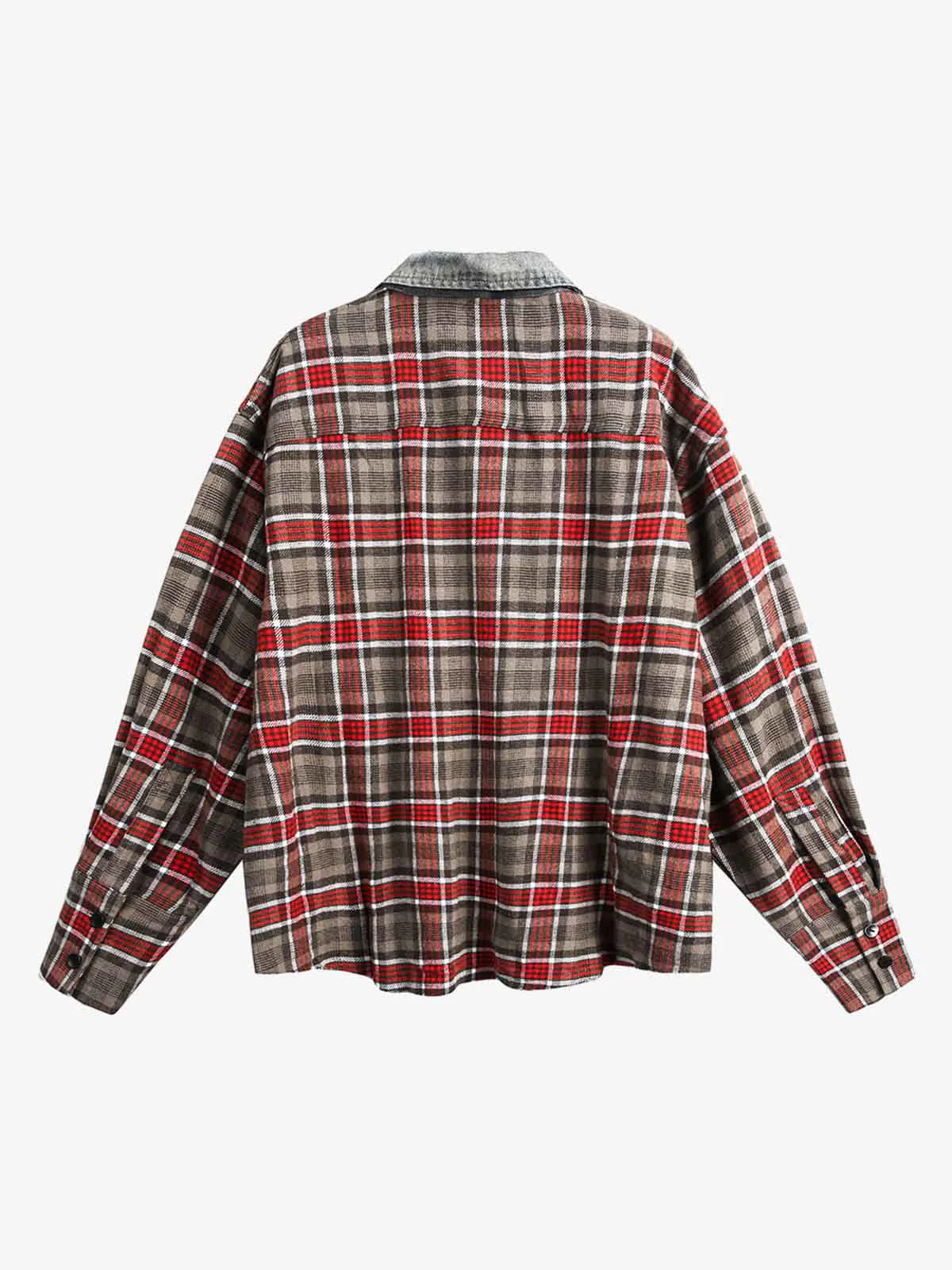 Vintage Plaid Patchwork Denim Panel Shirt - Image 2