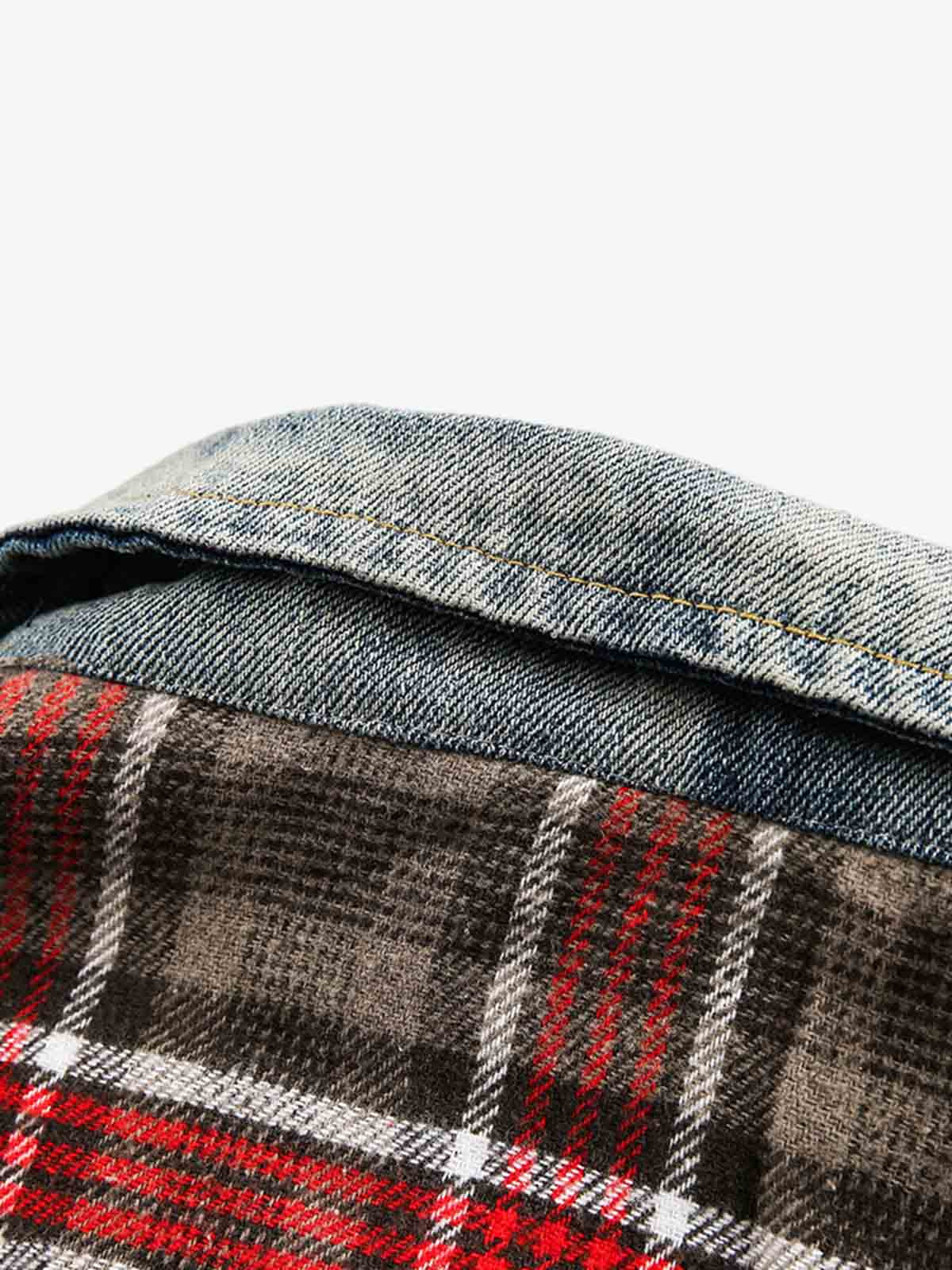 Vintage Plaid Patchwork Denim Panel Shirt - Image 4
