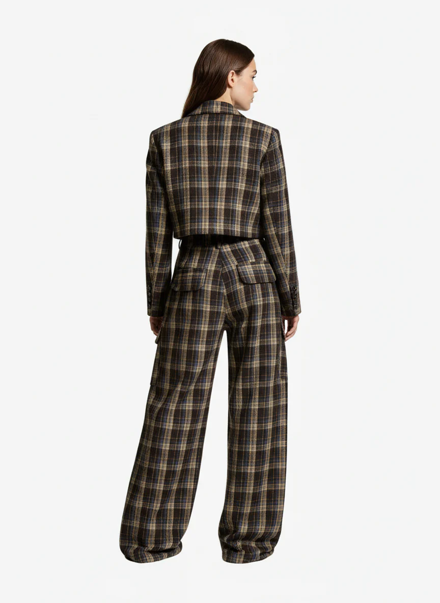 Vintage Plaid Pleated Multi-Pocket Cargo Casual Pants - Image 4