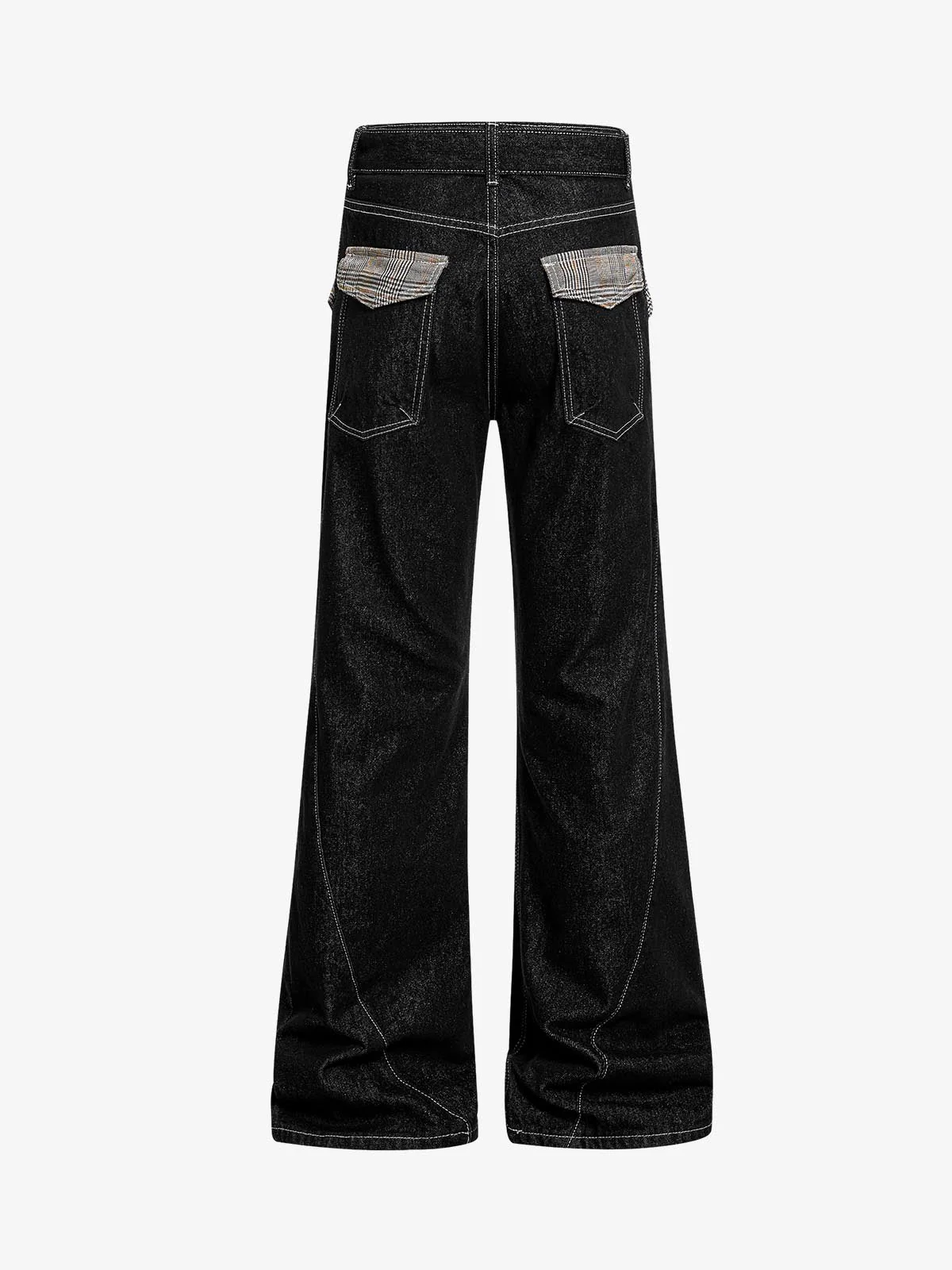 Vintage Plaid-Trim Tape-Belt Jeans - Image 4