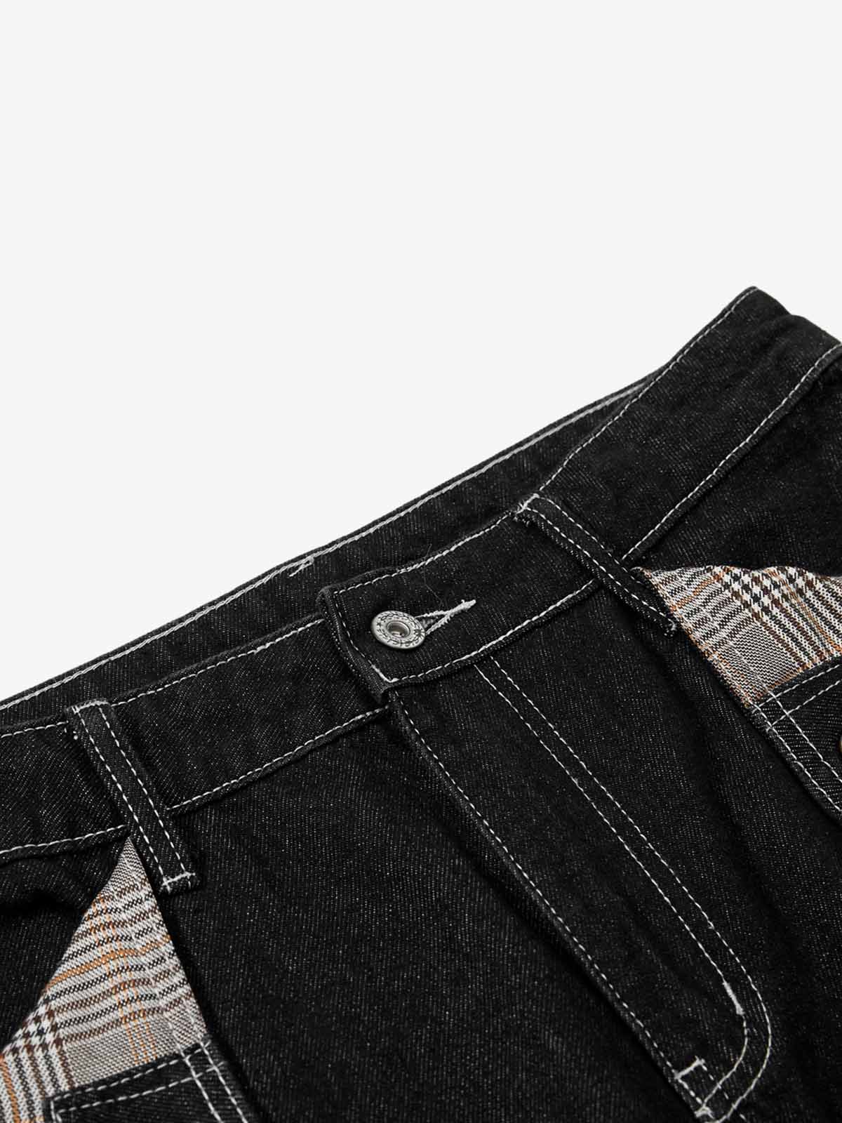 Vintage Plaid-Trim Tape-Belt Jeans - Image 7