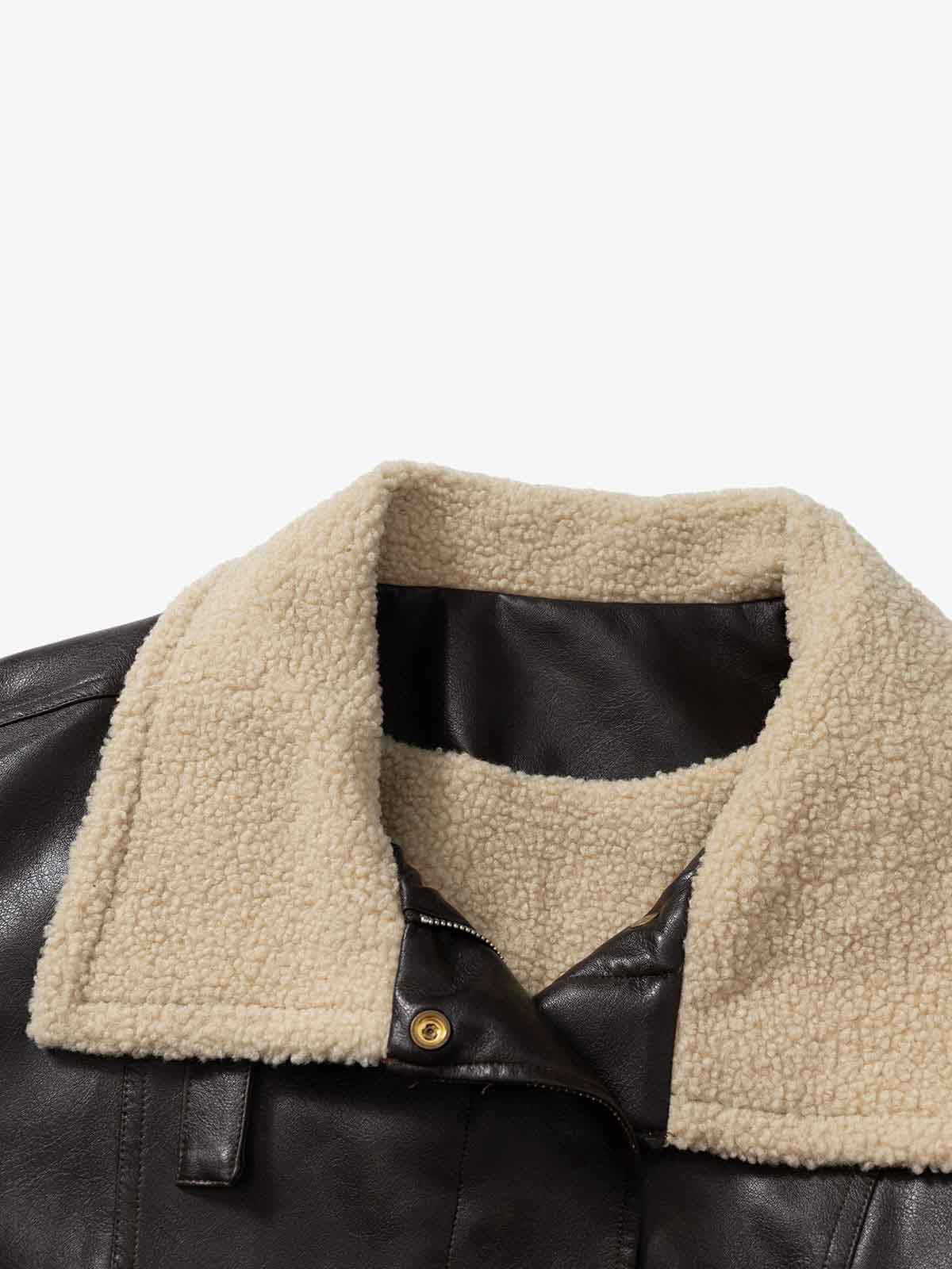 Vintage Shearling Collar Quilted Leather Jacket - Image 13