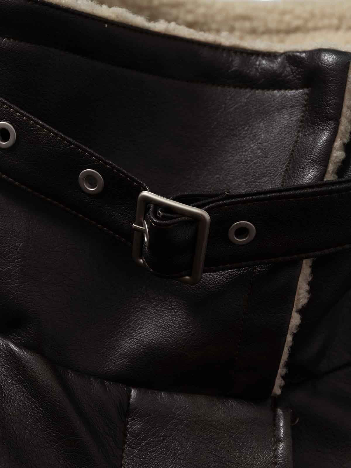 Vintage Shearling Collar Quilted Leather Jacket - Image 14