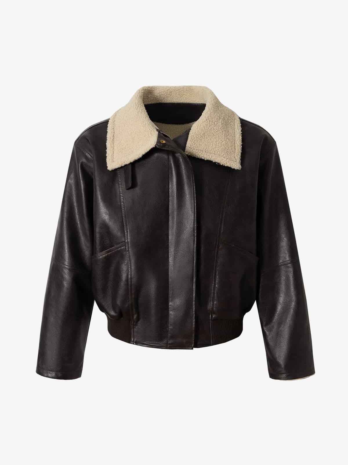 Vintage Shearling Collar Quilted Leather Jacket - Image 2