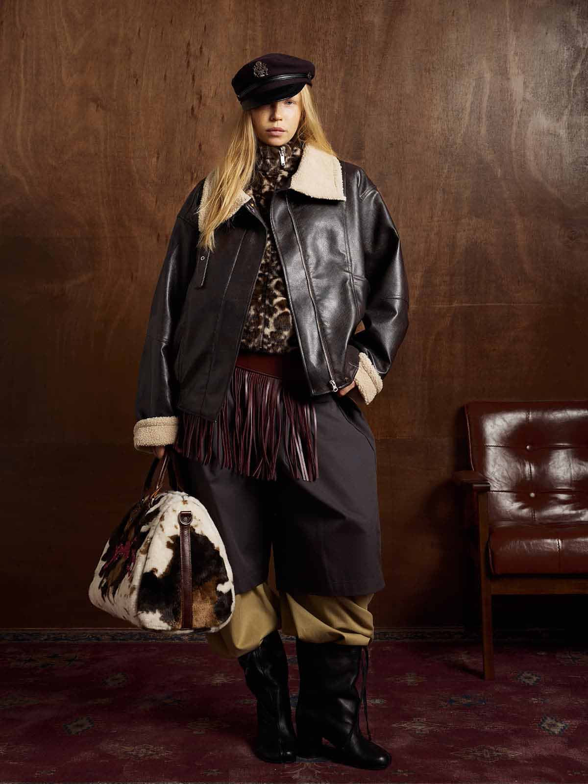 Vintage Shearling Collar Quilted Leather Jacket - Image 3