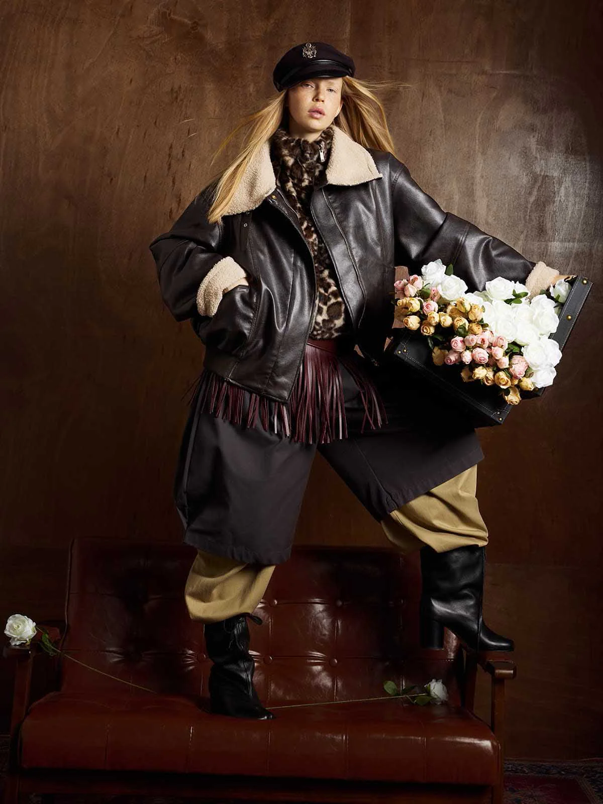Vintage Shearling Collar Quilted Leather Jacket - Image 5