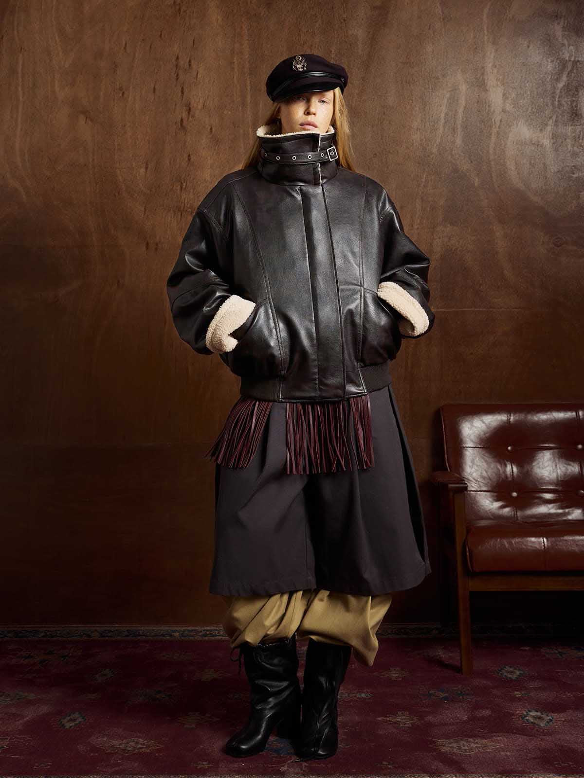 Vintage Shearling Collar Quilted Leather Jacket - Image 7