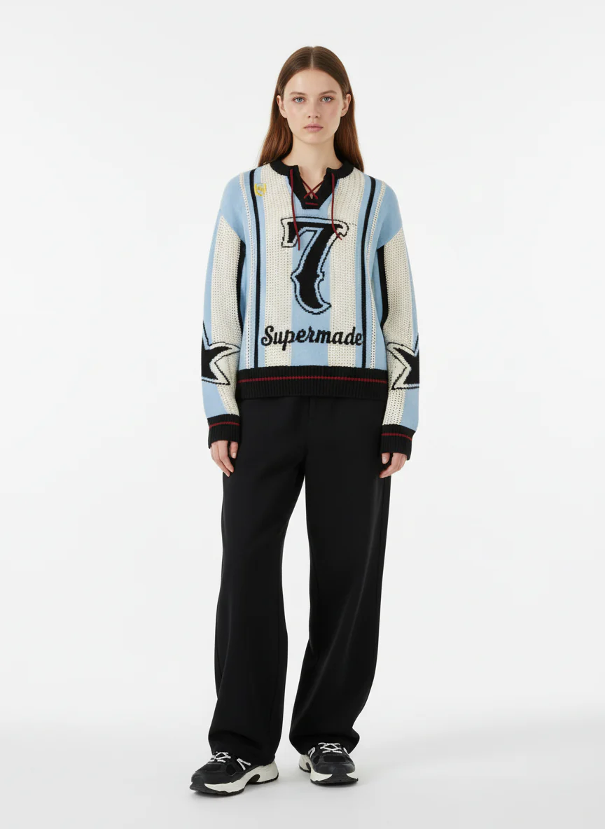 Vintage Sporty Crochet Hollow-knit Cropped Sweater - Image 3